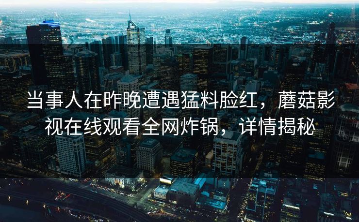 当事人在昨晚遭遇猛料脸红，蘑菇影视在线观看全网炸锅，详情揭秘