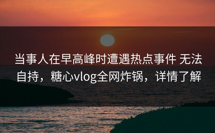 当事人在早高峰时遭遇热点事件 无法自持，糖心vlog全网炸锅，详情了解