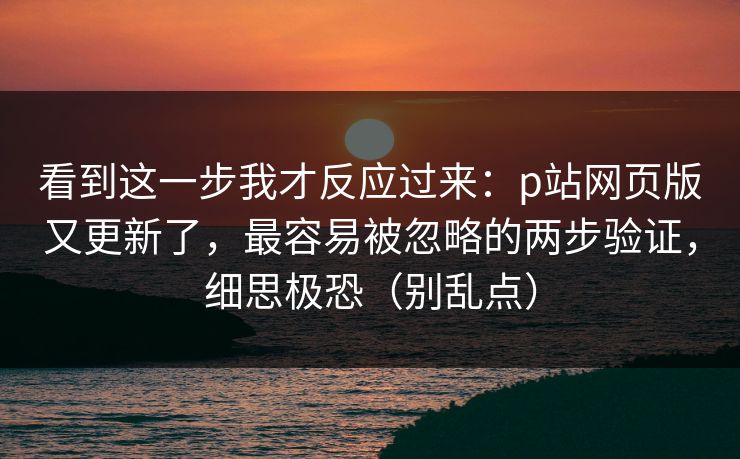 看到这一步我才反应过来：p站网页版又更新了，最容易被忽略的两步验证，细思极恐（别乱点）